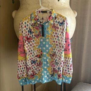 Versace Women's Multicolor Button-Down Silk Shirt